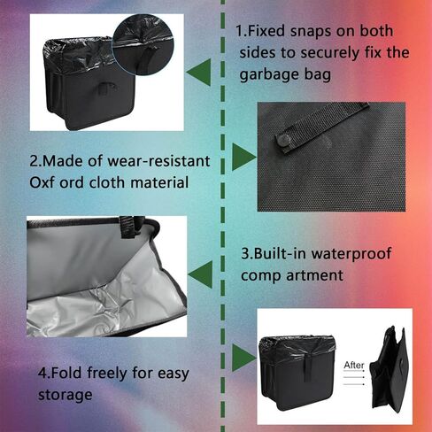 Car Trash Can, Oxford Cloth Foldable Car Trash Bin Hanging, 1.85 Gallon Capacity Garbage Bag Organizer, Leak-Proof Waterproof Auto Storage Container (Medium) in Saudi Arabia