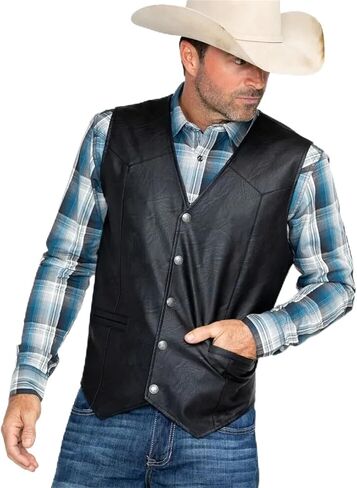 Classic Snap Button Black Motorcycle Leather Vest for Men - Riding Club Adult Motorcycle Vests in Saudi Arabia