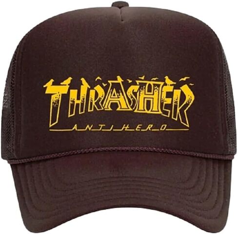 Thrasher Magazine Logo Embroidered Black / Silver Mesh Trucker Hat - Adjustable in Saudi Arabia