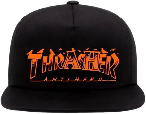 Thrasher Magazine Logo Embroidered Black / Silver Mesh Trucker Hat - Adjustable in Saudi Arabia
