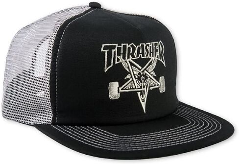 Thrasher Magazine Logo Embroidered Black / Silver Mesh Trucker Hat - Adjustable in Saudi Arabia