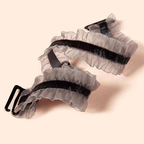 Velvet Ruffle Lace Trim Decorative Bra Straps with Choker Elegant Lingerie Shoulder Belts for Women in Kuwait