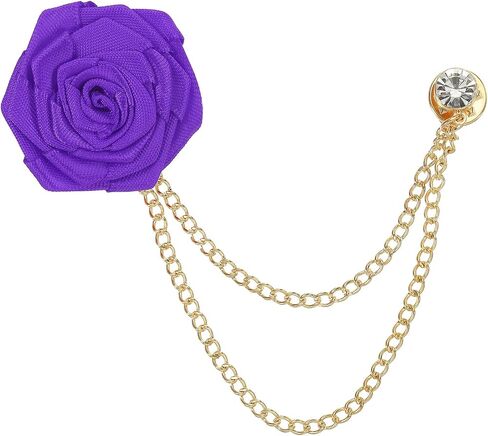 MECCANIXITY Bridegroom Brooches Rose Flower,Cloth Lapel Pin Handmade Fashion Gold Chain Boutonnieres with Tassel Chain/Suit Stud for Wedding Men' Suit Accessories in Saudi Arabia