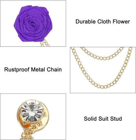MECCANIXITY Bridegroom Brooches Rose Flower,Cloth Lapel Pin Handmade Fashion Gold Chain Boutonnieres with Tassel Chain/Suit Stud for Wedding Men' Suit Accessories in Saudi Arabia