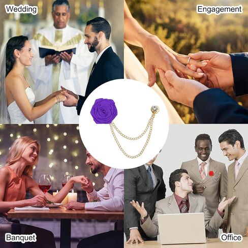 MECCANIXITY Bridegroom Brooches Rose Flower,Cloth Lapel Pin Handmade Fashion Gold Chain Boutonnieres with Tassel Chain/Suit Stud for Wedding Men' Suit Accessories in Saudi Arabia