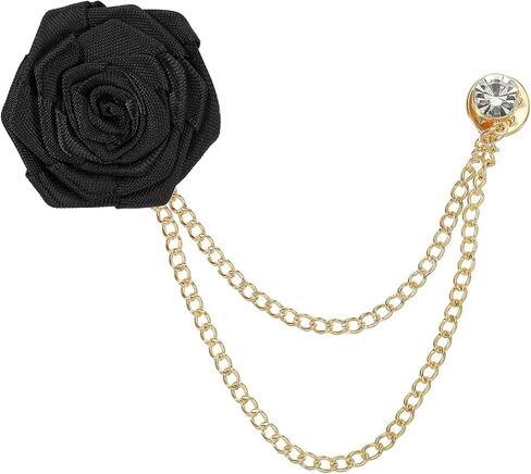 MECCANIXITY Bridegroom Brooches Rose Flower,Cloth Lapel Pin Handmade Fashion Gold Chain Boutonnieres with Tassel Chain/Suit Stud for Wedding Men' Suit Accessories in Saudi Arabia