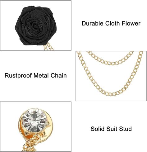 MECCANIXITY Bridegroom Brooches Rose Flower,Cloth Lapel Pin Handmade Fashion Gold Chain Boutonnieres with Tassel Chain/Suit Stud for Wedding Men' Suit Accessories in Saudi Arabia
