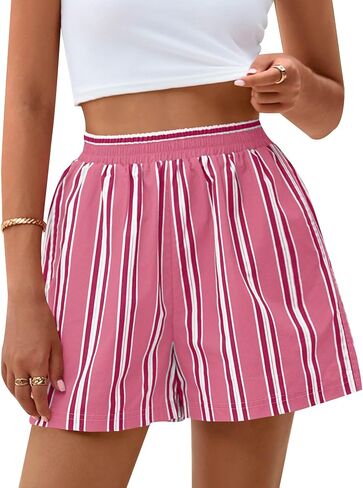 PRETTYGARDEN Boxer Shorts for Women 2025 Spring Striped PJ Y2K Casual Cotton Pajama Summer Lounge Sleep Bottoms with Pockets in Saudi Arabia