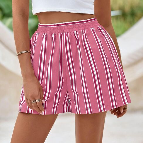PRETTYGARDEN Boxer Shorts for Women 2025 Spring Striped PJ Y2K Casual Cotton Pajama Summer Lounge Sleep Bottoms with Pockets in Saudi Arabia
