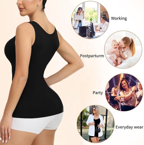 Camisoles with Built in Bra - Compression Shapewear V Neck Tank Tops for Women Lace Cami Shaper Tummy Control in Saudi Arabia