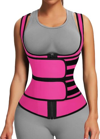 FeelinGirl Latex Waist Trainers Vest for Women Plus Size Waist Cincher Corset Two Belts Zipper 9 Steel Bones in Saudi Arabia