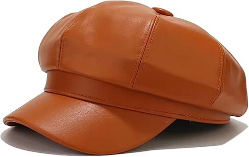 Women's PU Leather Plain 8 Panel Octagonal Hat British Style Artist Painter Newsboy Cap in Saudi Arabia