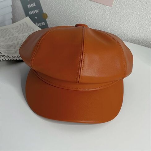 Women's PU Leather Plain 8 Panel Octagonal Hat British Style Artist Painter Newsboy Cap in Saudi Arabia
