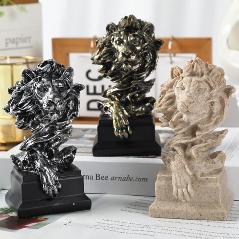 H&W Mini Lion Statue 5inch H - The King of Beasts - Figurine Decoration for Home/Study/Living Room, Great Collectible Figurines, Best Gift for The Man(Silver Color) in Saudi Arabia