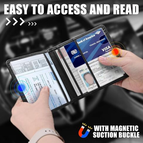 Leather Car Registration and Insurance Cards Holder Compatible with Chevy Camaro SS, Vehicle Glove Box Car Organizer with Magnetic Shut, Documents License for Camaro SS Owners in Kuwait