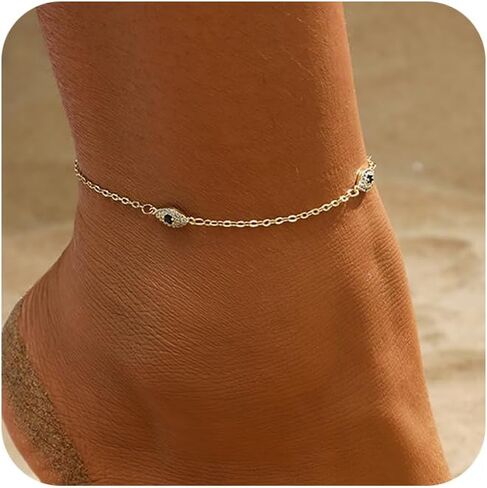 أساور كاحل الذهب/الكاحل من النساء الذهب/الفضة اللطيف النجمة الزركونيا الزركونيا شيطان العيون اللانهائية سحر القمر الصناعي الفوار سلسلة الصيف شاطئ القدم الهدايا لها المجوهرات لها in Kuwait