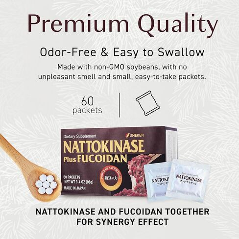 Nattokinase Plus Fucoidan for Circulatory Support, 2500FU Natto, Blood Circulation Supplements, Odor Free & Easy to Take Nattokinase Supplement, Okinawan Fucoidan, 2 Month Supply, 60 Count, Pack of 1 in Saudi Arabia