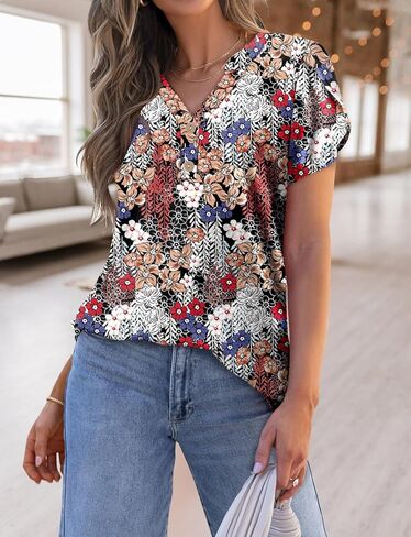 BETTE BOUTIK Womens Summer Shirts Short Sleeve V Neck Tunic Tops Casual Fashion Blouses in Kuwait