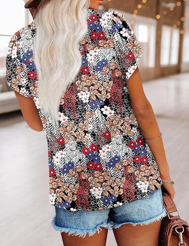 BETTE BOUTIK Womens Summer Shirts Short Sleeve V Neck Tunic Tops Casual Fashion Blouses in Kuwait