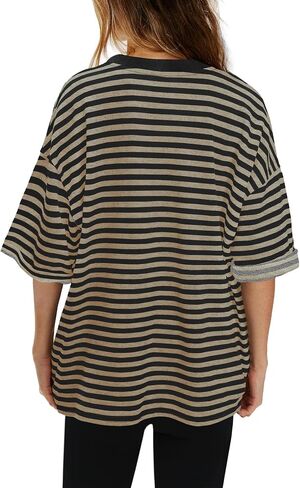 Panadila Womens Striped Short Sleeve Tunic Tops Oversized Crewneck T Shirt Casual Loose Fit Color Block Sweatshirt in Saudi Arabia