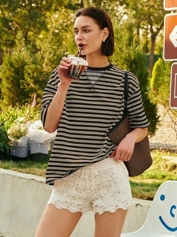 Panadila Womens Striped Short Sleeve Tunic Tops Oversized Crewneck T Shirt Casual Loose Fit Color Block Sweatshirt in Saudi Arabia