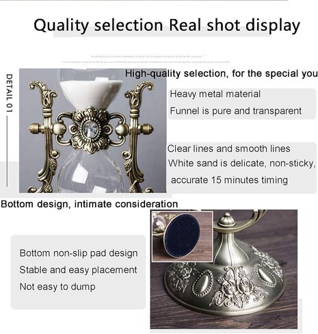 Hourglass Timer, 15 Minutes Embossed Golden Hourglass Timer,Used for Vintage Home Decoration, Office/Desk Decoration, Kitchen Wedding Gifts (P1-G42U-8VJR) in Kuwait