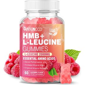 HMB و L-Leucine Gummies ، 3000mg HMB و leucine Acid لنمو العضلات ، كتلة العضلات ، تخفيف العضلات ، واستعادة التمرين السريع ، للرجال والنساء ، نكهة التوت الخالية من السكر ، 60 COUNT