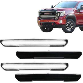 4 PCS Smoked LED Side Marker Light for Sierra 2500HD 3500HD 2020-2025, Full LED Strip Amber Front & Amber Rear Bumper Light, Pickup Truck Fender Driver Passenger Sidemarker Lamps, Car Accessory
