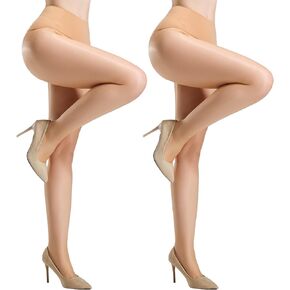 Yilanmy 2 Pairs Seamless Shiny Pantyhose for Women, 360° Seamless Crotch Oil Glossy Nylon Sheer Tights Stockings