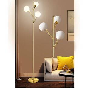 3-Globe Mid Century Tree Floor Lamp and Bulbs Included,70in Tall Standing Glod Floor Lamp with Frosted Glass Shade for Living Room Office Bedroom, Study Room, Hotel, Antique Brass Lighting