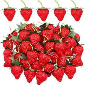 Healifty 50 Pcs Artificial Fake Strawberries - Realistic Plastic Fruit Lifelike Simulation Strawberries Party Decoration Photography Prop for Home Kitchen Cabinet Wedding Ornament