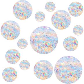 52 Pcs Circle Window Decals, Anti-Collision Windows Decal to Save Bird No Glue Circle Window Clings Reusable Prismatic Rainbow Save Bird Stickers No Residue Prismatic Vinyl Sticker