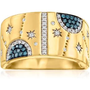 Ross-Simons 0.20 ct. T.W. الخاتم السماوي الماس الأزرق والأبيض بالذهب 18 كيلو بايت على الجنيه الاسترليني