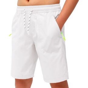 Boys Shorts Casual Classic Fit Drawstring Summer Beach Twill Shorts with Zipper Pockets