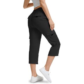 Women's Hiking Cargo Pants for Summer Casual Linen Pants with Pockets Travel Lightweight Comfy Drawstring Outdoor