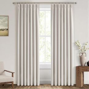 MIULEE 90 Inches Long Pinch Pleated Curtains Blackout, Linen Pinch Pleat Curtains with Hooks for Bedroom, Thermal Insulated Soundproof Window Drapes for Living Room Track, 2 Panels Ivory Cream Birch