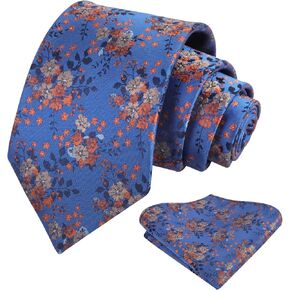 Alizeal Mens 3.15inches Delicate Floral Tie with Small Flower Printed Handkerchief Set