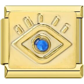 Mon & Sons Evil Eye Lucky Birthday USA Flag Pearl Camellia Flower 9mm Italian Charm Compatible With Nomination Bracelet (18K Fatima Eye)