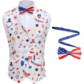 LMYOVE Men Suit Vest St Patrick's Vest with Bow Tie Clover Print, Formal/Leisure Wear