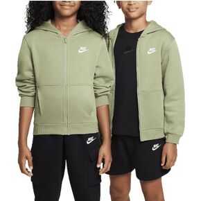 Nike Sportswear Club Fleece Big Kids' Full-Zip Hoodie (FD3004-386, Oil Green/White)