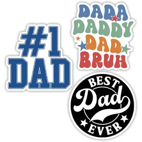 MAIANEY (Set of 3) Funny Best Dad Stickers 3" Number 1 Dad Dada Daddy Bruh Father's Day Waterproof Vinyl Sticker Daddy Birthday Gifts Decorations Laptop Water Bottle Tool Box Kindle Phone Tumbler