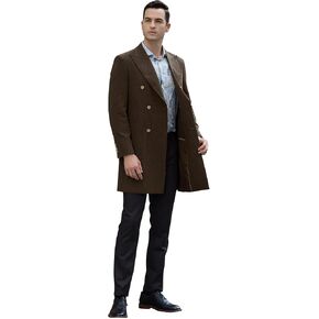 Men Trench Coat Classic Warm Peak Lapel Peacoat Mens Double Breasted Business Long Winter Mens Overcoat with Pockets