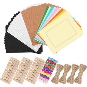 Tanstic 50pcs 5 أحجام أطر الورق السوداء إطارات الصور الورقية إطار صورة معلقة مع مقاطع خشبية وسلسلة لزخارف مكتب مكتب المنزل