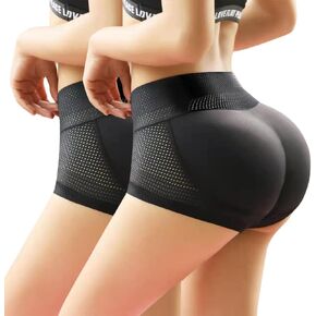 Women's 2pcs Butt Lifter Padded Panties High Waisted Hip Enhancer Shapewear Seamless Control Boy Shorts Mid-Black M