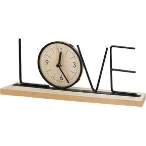 Home Sign Freestanding Table Top Clock for Decor,Decorative Sign with Silent Clock,Metal and Wood Free-Standing Artistic Ornaments, Word Art Statue for Home TV Cabinet Bookshelve Office Desk