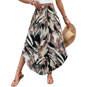 Verdusa Women's Boho Western Floral Print Long Traints 80s Flowy Floasty Weist Hacever Maxi Skirt