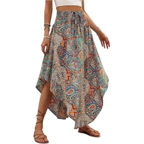 Verdusa Women's Boho Western Floral Print Long Traints 80s Flowy Floasty Weist Hacever Maxi Skirt in Saudi Arabia