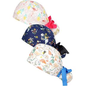FADACHY Scrub Caps Women,Ponytail Holder Working Cap with Buttons Ribbon Tie for Laies,Surgical Nurse Cap Long Hair