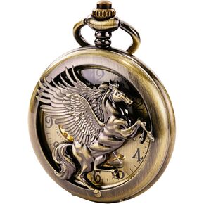 Vintage Mechanical Skeleton Hollow Pegasus Carved Pocket Watch for Men Women, Bronze