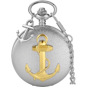 Tiong Pocket Watch Anchor Pattern Design Roman Numerals Quartz with Chain Birthday Gifts